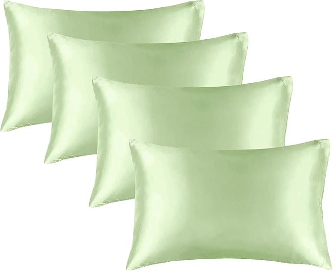 BEDELITE Satin Pillowcase for Hair and Skin, Super Soft Similar to Silk Pillow Cases 4 Pack with Envelope Closure, Cooling Pillowcases for Women Men (20"x36" King Size, Gleam)