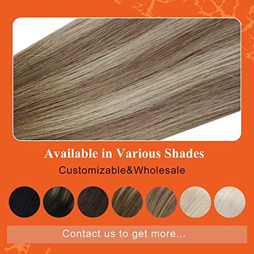 Full Shine Seamless Tape in Hair Extensions 16Inch Color Dark Brown 3 Fading to 8 and 22 Blonde Double Sided Tape in Extension Human Hair Skin Weft 50G Straight for Women Add Volume 20Pcs