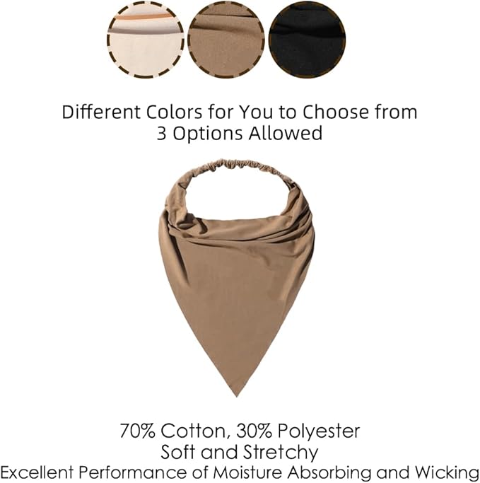 6 Pack Hair Scarf Headband for Women Elastic Bandana Head Scarf Large Boho Triangle Kerchief with Clips Non Slip Scarves
