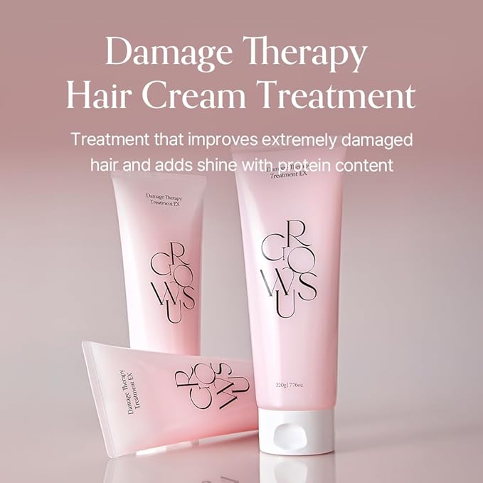 GROWUS Damage Therapy Protein Hair Treatment 7.43 fl oz | Repair & Hydrate for Dry, Brittle Hair | Creamy Deep Conditioner with Bulgarian Rose Musk Scent | Paraben & Sulfate Free | K-Beauty
