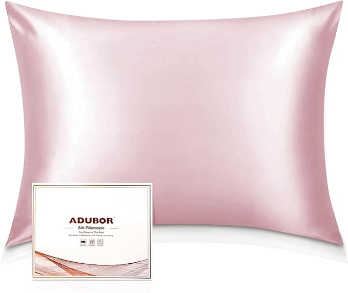 Adubor 100% Silk Pillowcase - Mulberry Silk Pillow Cases, 23 Momme 6A Grade Fibers, Silk Pillow Case for Hair and Skin Health, with Hidden Zipper (Standard 20''×26'', Pink, 1PC)