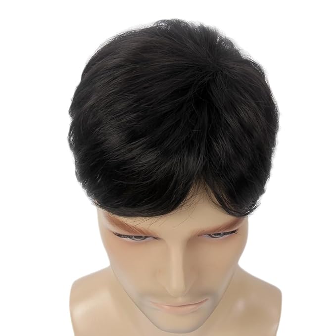 H&Bwig toupee for men, Short Toppers Hairpiece Clip in Hair Extensions for Covering White Loss Hair Toupee (Natrual Black), include Mens toupee tape