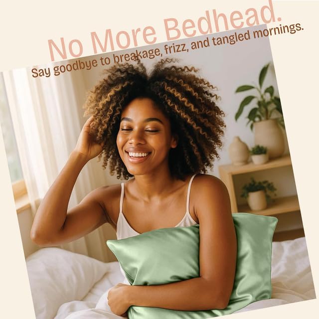 BLISSFORD Satin Pillowcase with Zipper, for Hair and Skin Care, Feels Soft and Cool Like a Silk Pillowcase, Satin Pillow Cases 2 Pack, Slik Pillow Cover, Sage Green - Standard Size - Set of 2