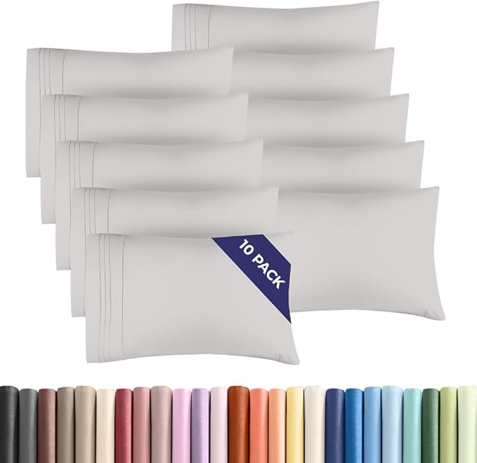 King Pillow Cases Set of 10 - Ultra Soft Hotel Quality Pillowcase Covers - Comfy, Cozy & Wrinkle Free - Shrink, Stain and Fade Resistant - Machine Washable Pillow Protectors - 10 Pcs Set - French Grey
