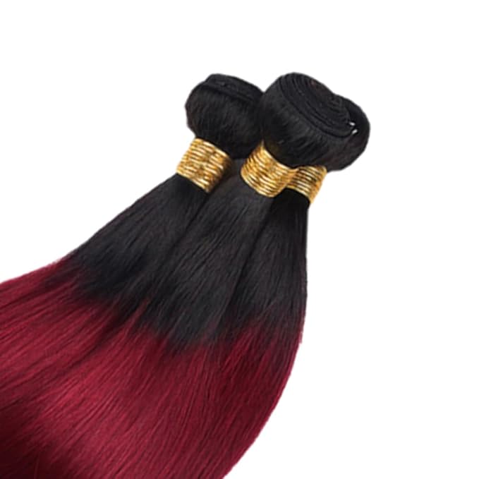 Ombre Human Hair Bundles 1B99J Straight Bundle Niegmeag Brazilian Virgin Remy Hair 3 Bundles 24 26 28 Inch 2 Tone Black and Burgundy Straight Bundle 150g