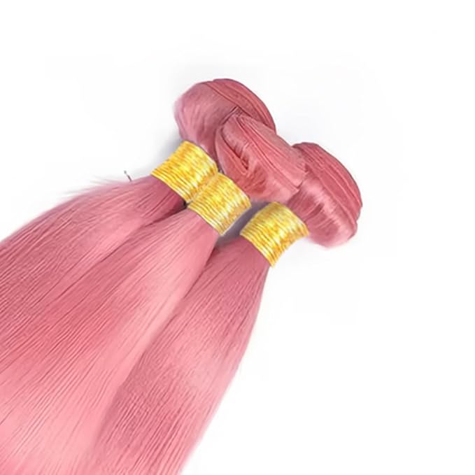 Pink Bundles Human Hair Pink Straight Bundles 22 24 26 Inch Niegmeag Hair Double Weft Grade 8A Peruvian Virgin Remy Hair Extensions 100g/pc