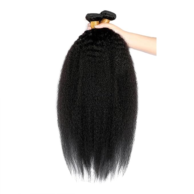 30 32 34 Inch Yaki Straight Bundles Color 1B Kinky Straight Human Hair Bundle Niegmeag Brazilian Virgin Remy Hair Extensions Double Weft Soft and Silky Natural Black Yaki Bundle 150g