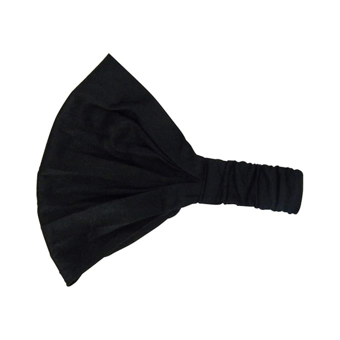 Motique Accessories Set of 3 Wide Cotton Head Band Solid Boho Yoga Style Soft Hairbands Black Seasalt White