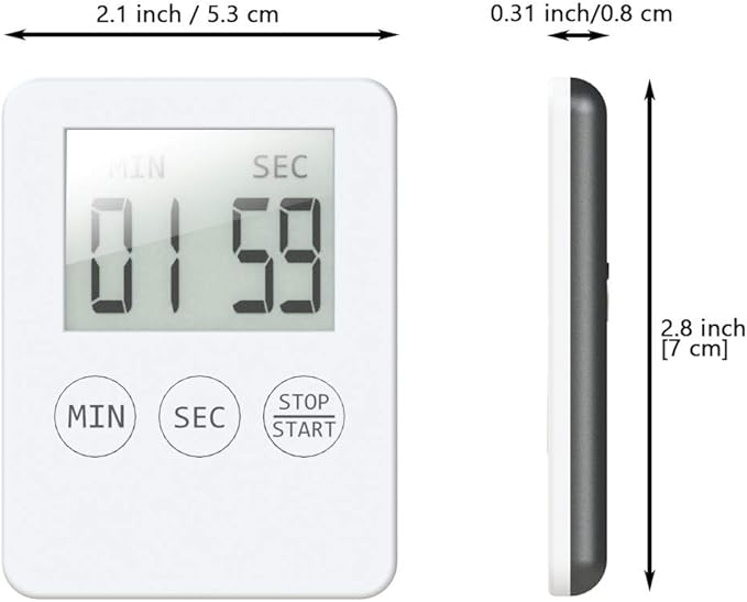 Attom Tech 2 PCS Ultra Slim Digital Kitchen Timer with Loud Alarm and Magnet Back, Large Display, Small Thin Mini Countdown Up Timer for Cooking Baking Sports Nap Games Office, White