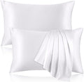 2 Pack 100% Pure Silk Pillowcase for Hair and Skin, Both Sides Mulberry Silk Pillowcases with Hidden Zipper, Cooling Pillowcase 19 Momme, 600 Thread Silk Pillow Cases King Size, White