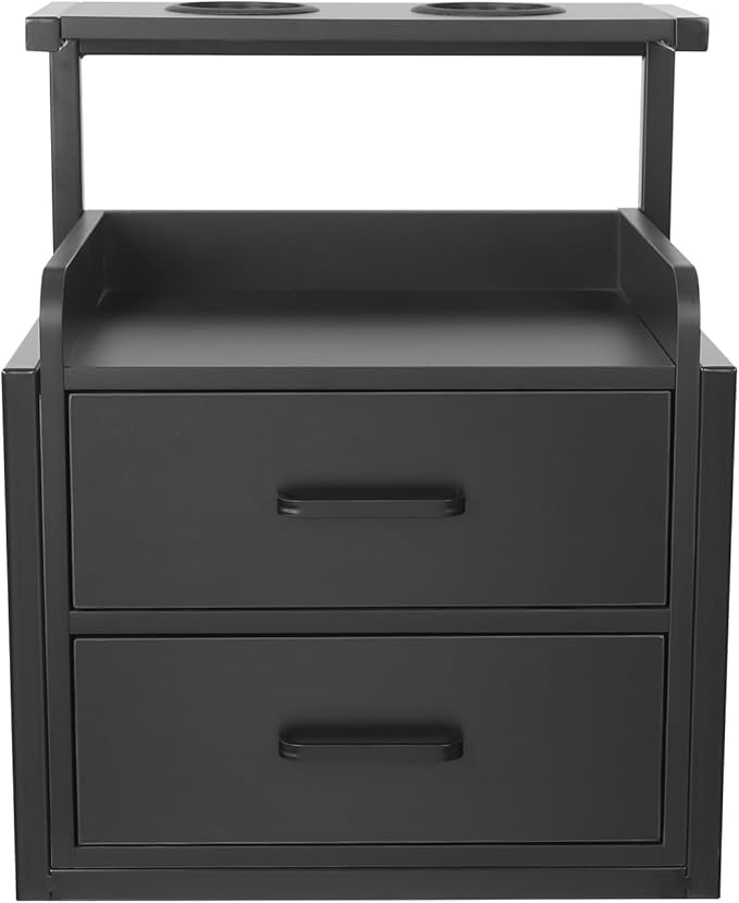 Suspended Salon Station for Hair Stylist, Wall Mounted Styling Salon Station Storage Cabinet w/2*Drawers &Hair Dryer Stand,Floating Nightstand Stylist Storage Cabinet for Home (Black)