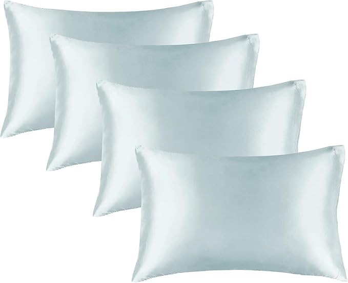 BEDELITE Satin Pillowcase for Hair and Skin, Super Soft Similar to Silk Pillow Cases 4 Pack with Envelope Closure, Cooling Pillowcases for Women Men (20"x40" King Size, Stone Blue)