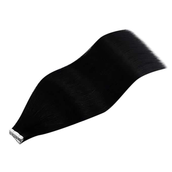 YoungSee Human Hair Tape in Extensions Black Invisible Tape in Hair Extensions Human Hair 20 Inch Jet Black 20pcs Tape ins Human Hair Long Tape-in Extension Real Human Hair for Daily