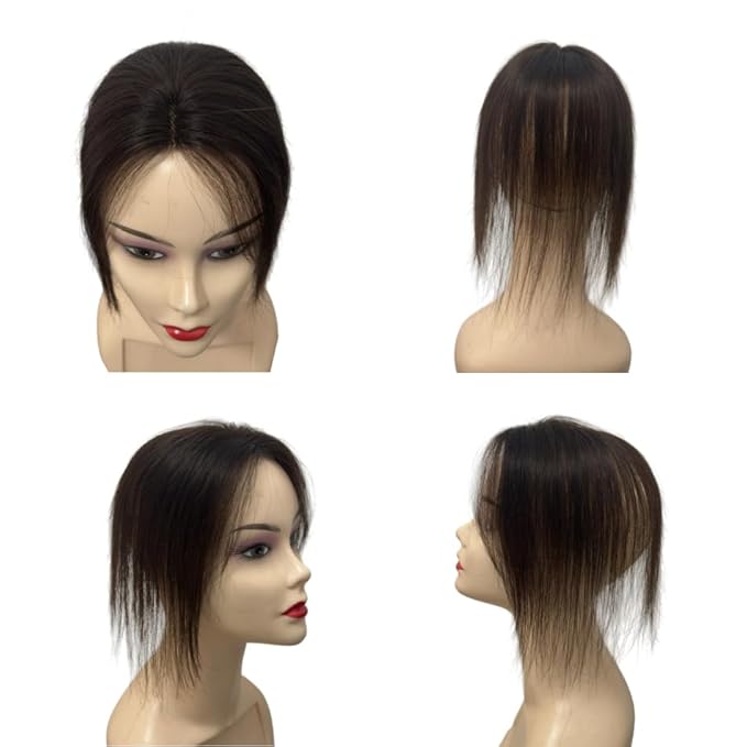 Anemone 100% Real Human Hair Topper No Need Clips Magic Paste Hair Seams 7x10cm Skin Base Fringe Bangs Easy to Wear (Dark Brown Middle Bangs)