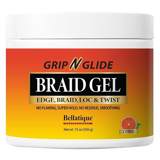 GRIP N GLIDE Braiding Gel Maximum Hold for LOC & Twist - No Flaking, No Whitening, Fast Drying, High Shine, Cool & Refreshing, Long Lasting Hold (15 oz)