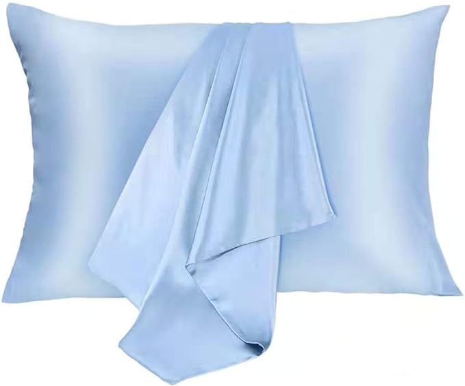 Silk Pillowcase for Hair and Skin 2 Pack 100% Mulberry Silk Bed Pillowcase Hypoallergenic Soft Breathable Both Sides Silk Pillow Case with Hidden Zipper, Pillow Cases (Queen, Blue)
