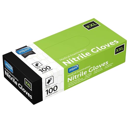 Inspire Black Nitrile Disposable Gloves | 4.5 Nitrile Safety Medical Cooking Cleaning Disposable Black Gloves