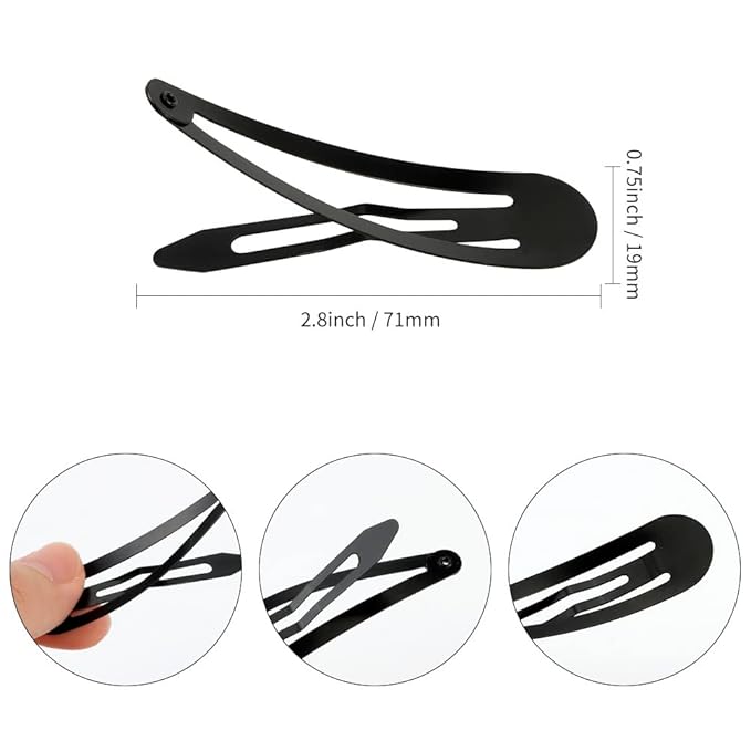 25 Pieces 2.8 Inch Large Snap Hair Clips No Slip Metal Clips Hair Barrettes for Women Hair Pins Hair Accessories Salon Supplies (Black)