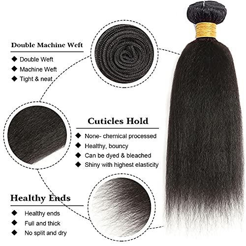 Bundles Human Hair Natural Black Yaki Straight Bundles 24 26 28 Inch Brazilian Virgin Soft and Silky Remy Hair Extensions Niegmeag Double Weft Color 1B Kinky Straight Bundle 300g
