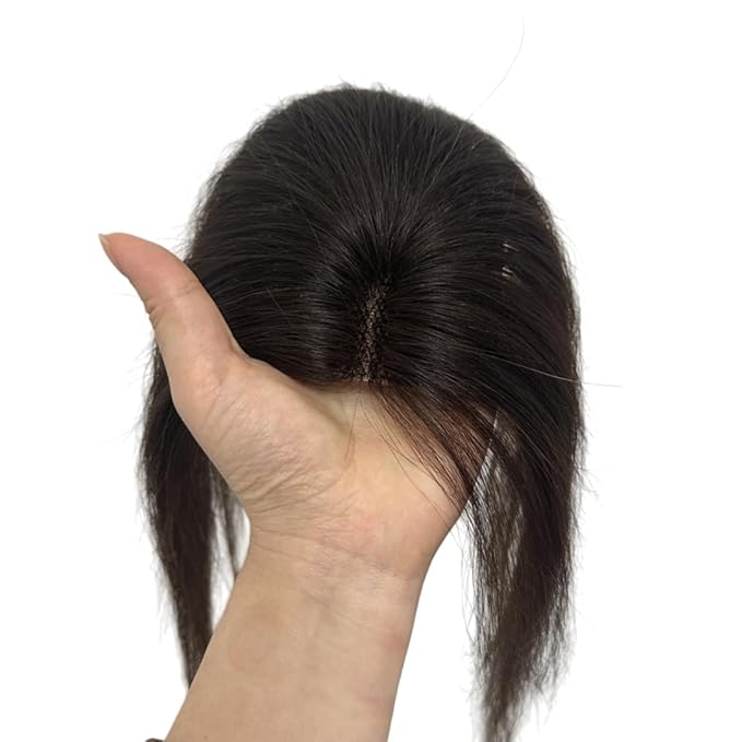 Anemone 100% Real Human Hair Topper No Need Clips Magic Paste Hair Seams 7x10cm Skin Base Fringe Bangs Easy to Wear (1B French Bangs)