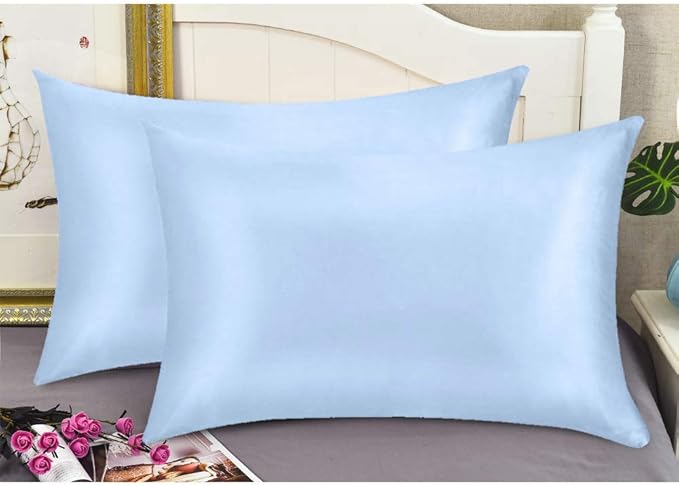 100% Mulberry Silk Pillowcases Set of 2 for Hair and Skin and Super Soft and Breathable Standard Size Nature Silk Pillowcases (Standard, Blue)