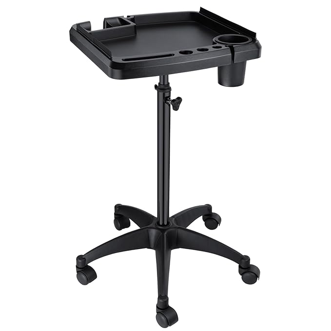 Hair Extension Tray Cart on Wheels w/Storage Holder, Height Adjust & Removable Hairstylist Rolling Tray Barber Tray Cart with Wheels, Salon Hair Extension Trolley Cart Hairdresser Stylist Color Tray