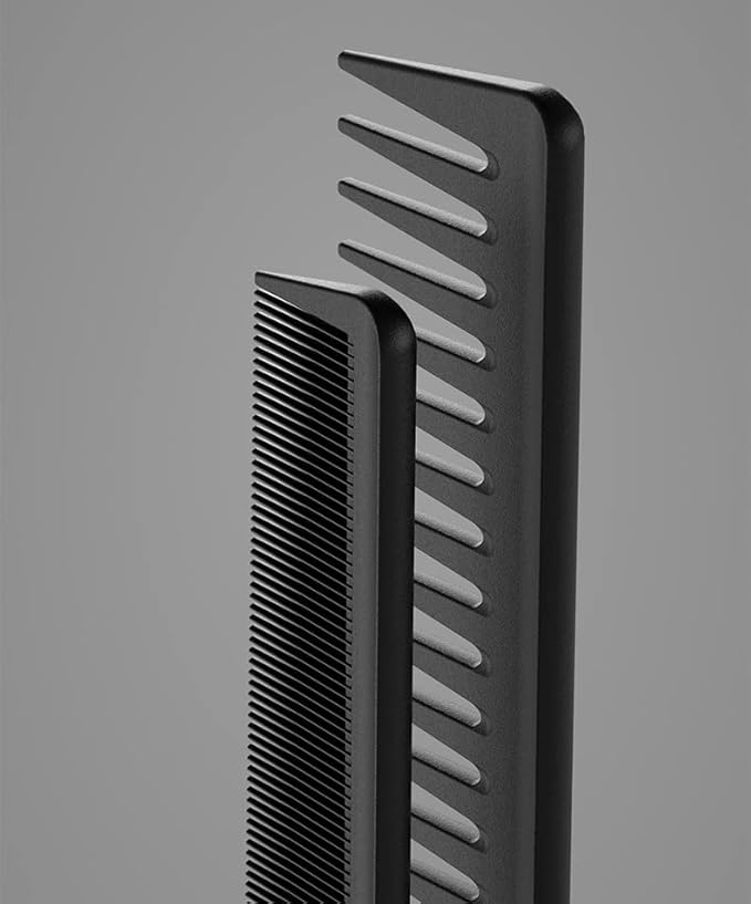Professional Comb Set Black 6 Piece - Carbon Fiber Anti Static And Heat Resistant Comb-Fine and Wide Tooth Comb for Men and Women - Parting Teasing and Hair Styling