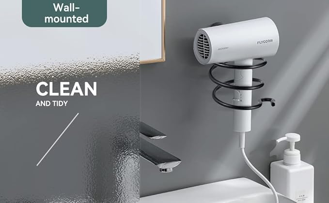 YUET Hair Dryer Holder Hairdryer Station Wall Mounted Stand Hanger Rack Blow Spiral Aluminum Construction Black Painted Shelf Storage for Bathroom Shower Room