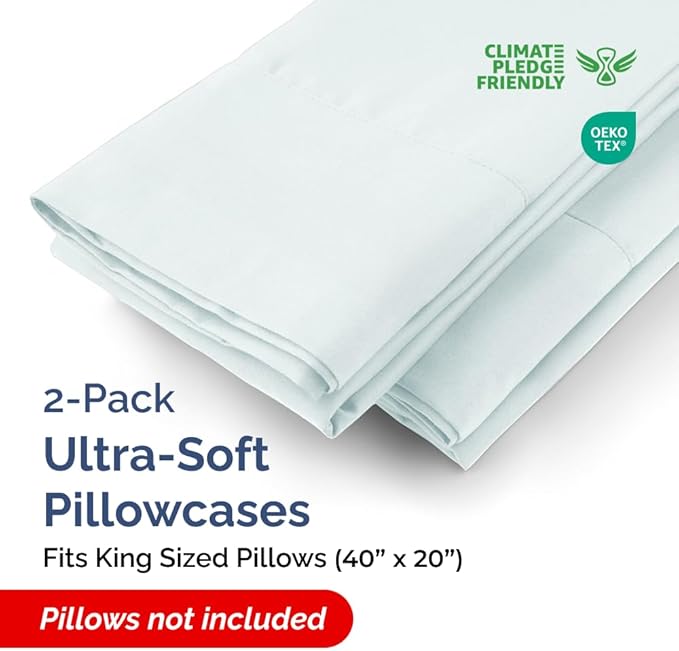King Pillow Cases - 2 Pack - Super Soft Pillowcase Covers - Envelope Enclosure - Hotel Quality Pillow Protectors - Wrinkle Free, Shrink and Stain Resistant - Machine Washable - 20" x 40" (Ice Blue)