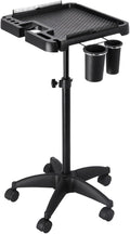 Salon Rolling Tray, Height Adjustable Tattoo Tray Rolling Cart, Storage Utility Trolley for Spa, Beauty Salon Service, Hairdresser Cart with Wheels, Black (Upgrade Black-Tray)