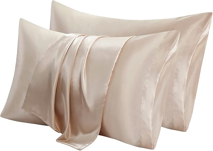 Aormenzy Taupe Satin Pillowcase for Hair and Skin, Satin Pillow Cases for Women Standard Size Set of 2 with Envelope Closure Silky Pillow Covers Wrinkle, Fade Resistant (20x26 Inches)