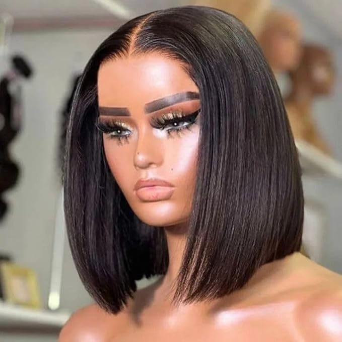 Bob Wig Human Hair Real 100% Human Hair 180% Density Wigs for Black Women 5x1 Bob Lace Closure Wigs Human Hair Natrural Black 10inch