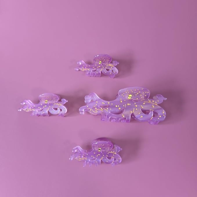 Cute Purple Octopus Hair Clips,Novelty Acetate Ocean Octopus Claw Clip,Pack of 2