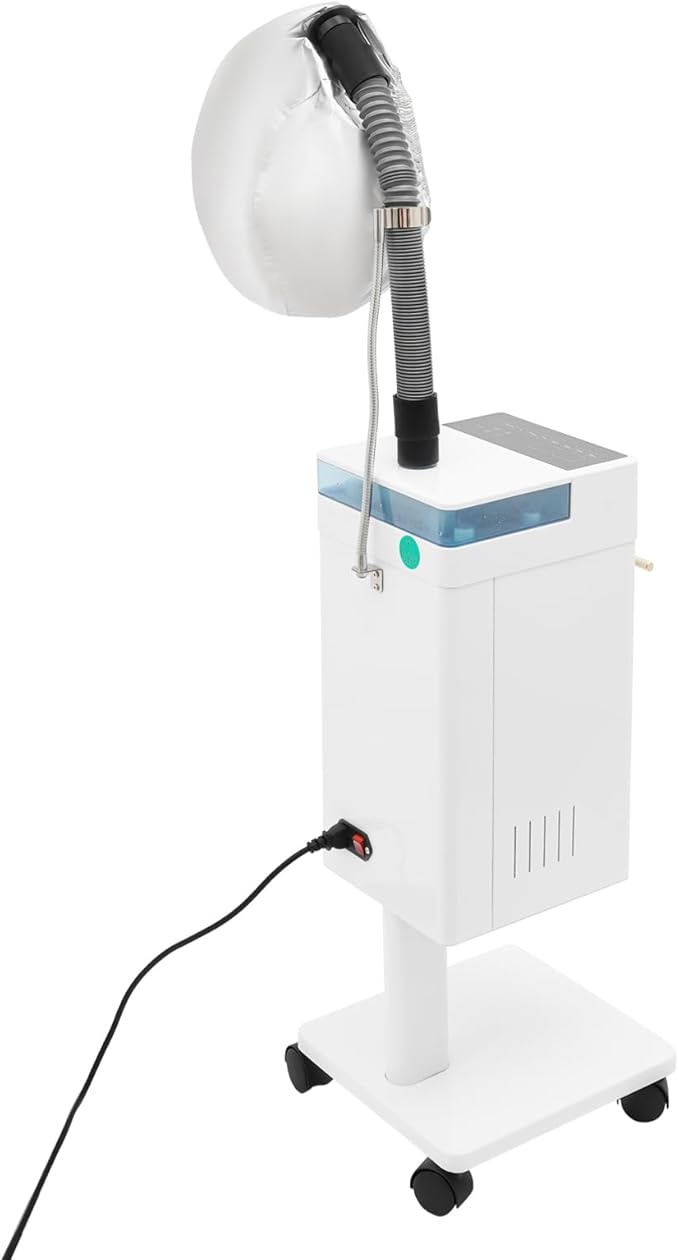 Nano Hair Steamer for Salon Freestanding Ozone Micro Mist Hair Steamer with Steam Cap and Hose Attachment Professional Hair Steaming Machine Color Processor Beauty Salon SPA Scalp Care Equipment