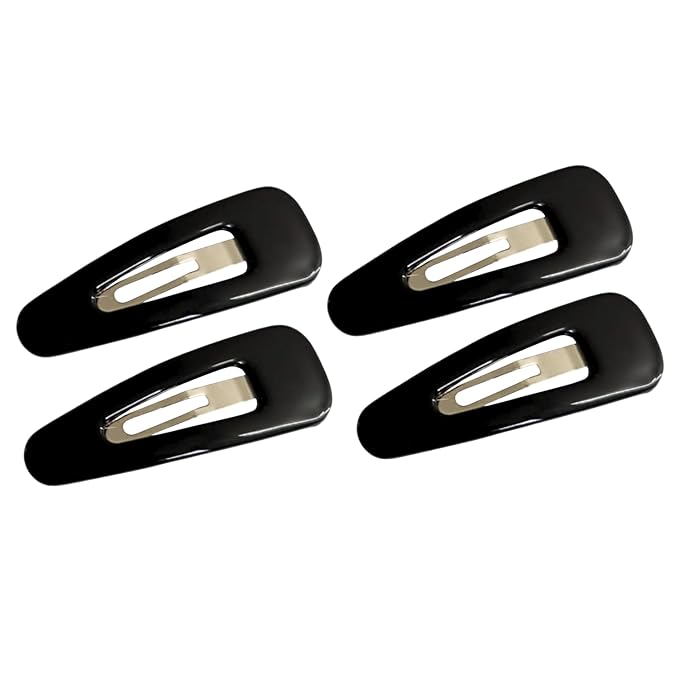 Parcelona French Mini Set of 4 Small Celluloid Acetate, Clic Clac, Snap Hair Clips, No Slip, Fashion Styling Women Hair Accessories, Girls Snap Hair Barrette, Made in France (Black)