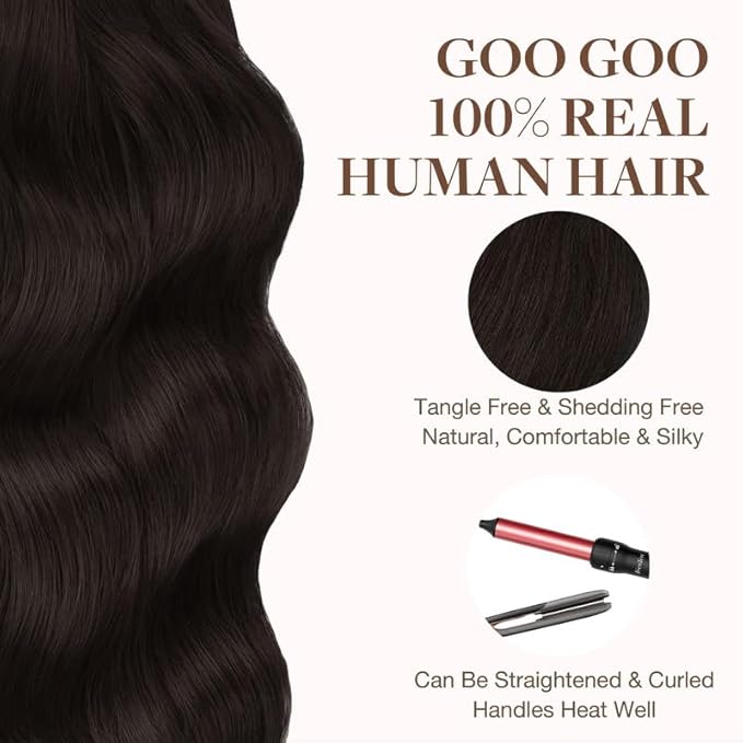 GOO GOO Tape in Hair Extensions Human Hair, 2 Dark Brown, 20inch 100g 40pcs, Skin Weft Seamless Invisible, Silky Straight with Thick Ends, Remy Human Hair