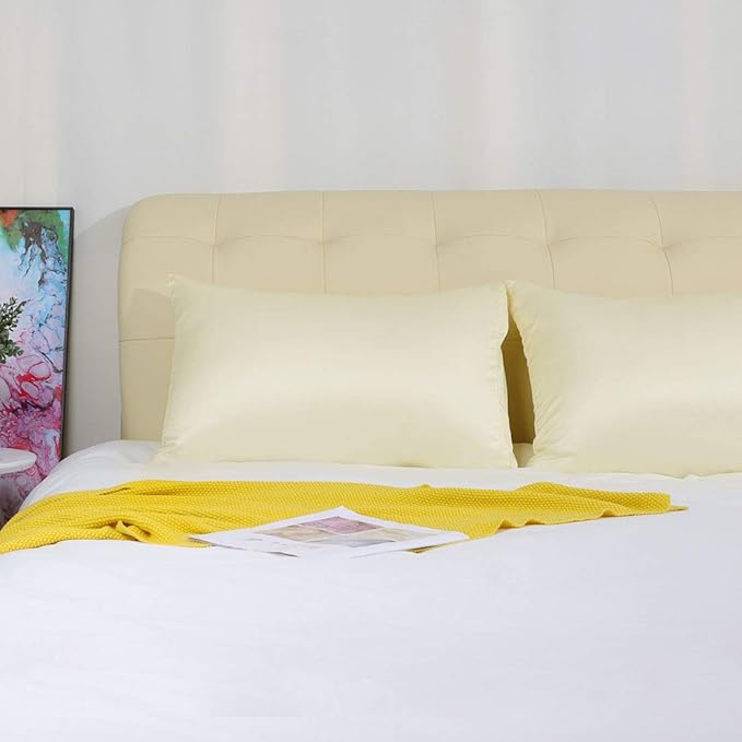 uxcell 2 Pack Silk Satin Pillowcase for Hair and Skin, Cool, Silky, Soft Breathable Pillow Cases Standard Size 20x26 Inch Sateen Pillowcase Pearl White with Envelope Closure
