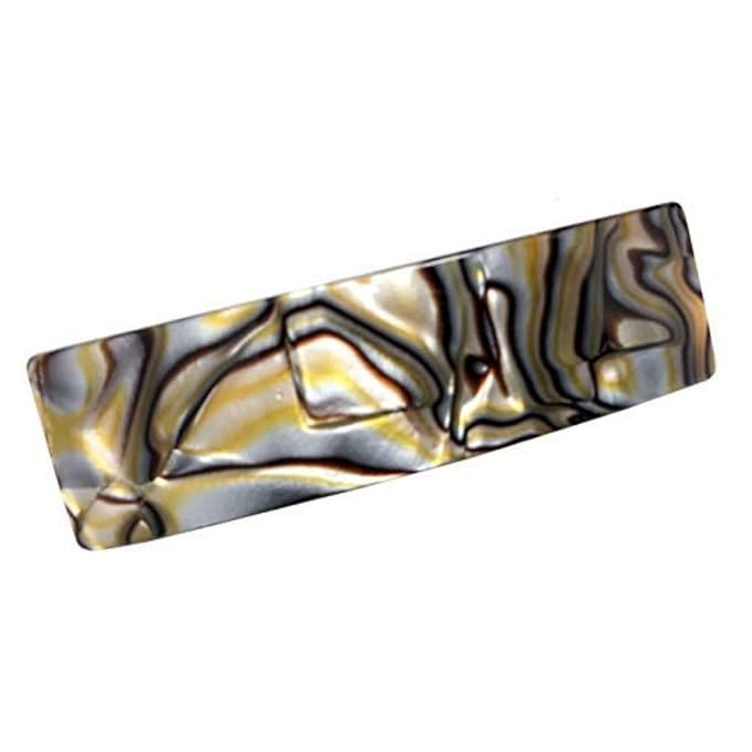 French Amie Fine 1" Wide Rectangular Celluloid Handmade Onyx Automatic Hair Barrettes for Women French Hair Clips
