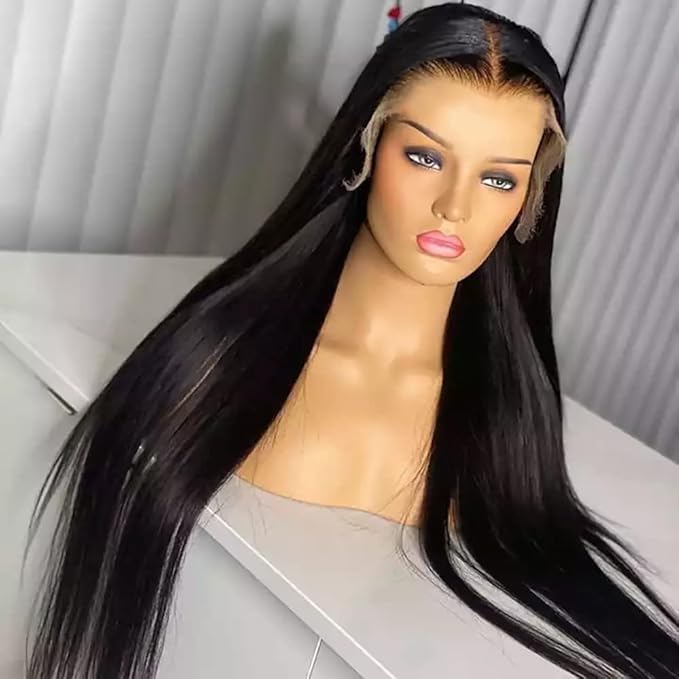 13X6 HD Lace Front Wigs Human Hair Wigs with Baby Hair for Black Women Pre Plucked Straight Brazilian Virgin Hair Lace Frontal Wig Natural Black Color 180% Density 16 Inch