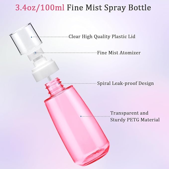 Cosywell Fine Mist Spray Bottle TSA Approved 3.4oz/ 100ml Empty Cosmetic Refillable Travel Containers Plastic Hair Spray Bottle Sprayer for Perfume Skincare Makeup Lotion (3color)