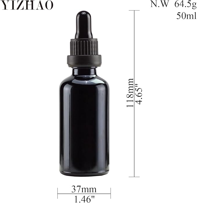 YIZHAO Black Glass Dropper Bottle 2oz, Tincture Bottles with Glass Dropper, for Essential Oils, Aromatherapy, Cosmetic, Laboratory, Pharmacy, Liquids, Travel –6 Pcs