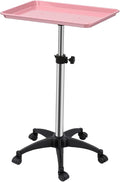 Salon Rolling Tray, Height Adjustable Tattoo Tray Rolling Cart, Storage Utility Trolley for Spa, Beauty Salon Service, Hairdresser Cart with Wheels, Black (Pink)