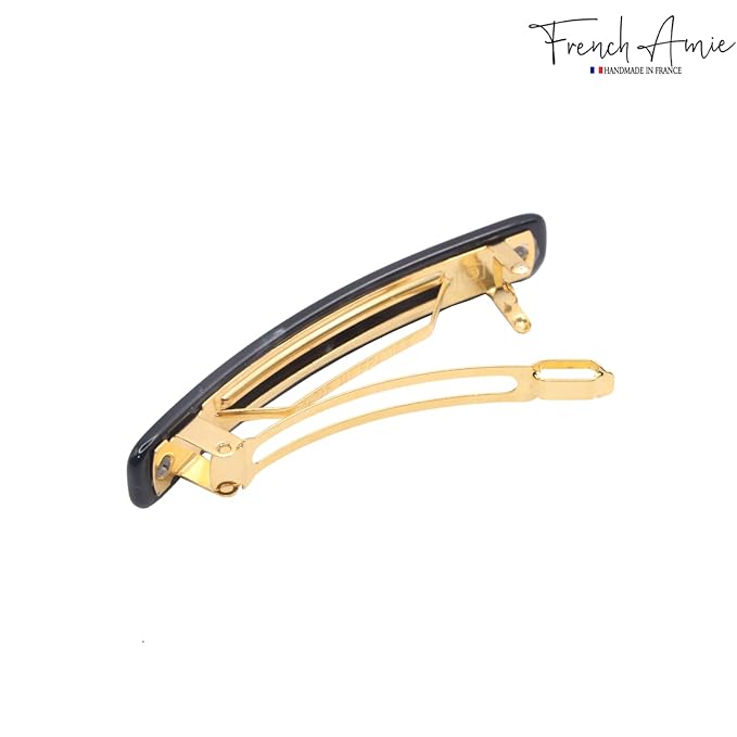 French Amie Small 2 1/4 inch Celluloid Handmade Hair Barrette No Slip Grip Durable Styling Women Hair Accessories Hair Clip for Girls, Made in France(Black)