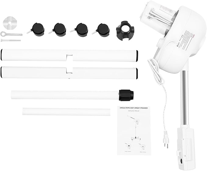 Professional Facial Steamer, 750W White Skin Care Equipment w/Wheels & LCD Panel, PTC Heating, 600ml Large Capacity Face Steamer Machine, Adjustable Height Hot Mist Steamer for Beauty Salon