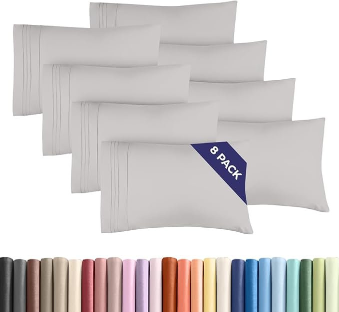 Queen Pillow Cases Set of 8 - Ultra Soft Hotel Quality Pillowcase Covers - Comfy, Cozy & Wrinkle Free - Shrink, Stain & Fade Resistant - Machine Washable Pillow Protectors - 8 Piece Set - French Grey