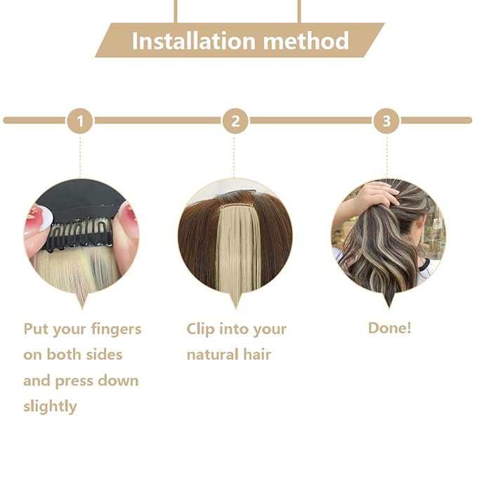 Blonde Hair Extensions Clip in for Kids Girls, 10 Pieces 22 Inch Long Straight Colored Streak Synthetic Accessories Hairpiece Clip ins, Play Party Highlights