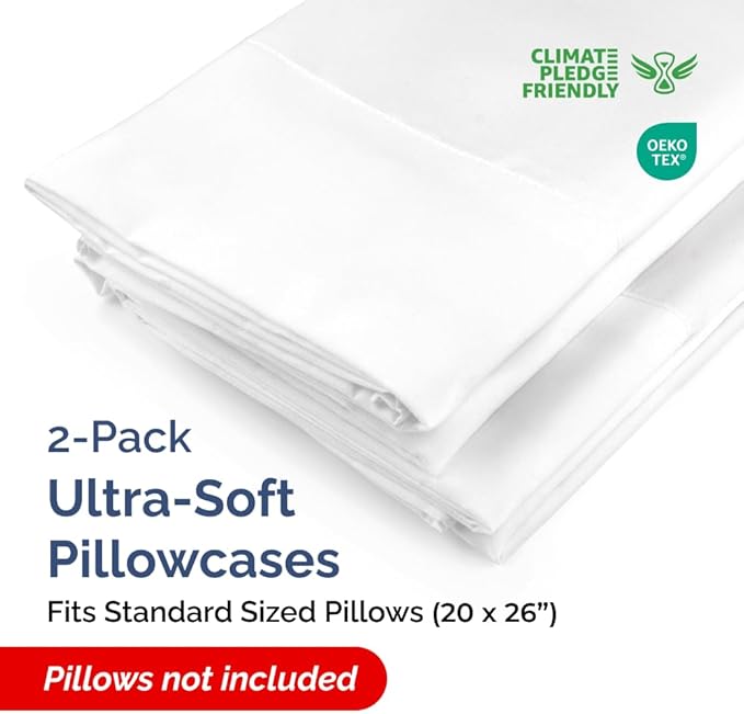 Queen Pillow Cases - 2 Pack - Super Soft Pillowcase Covers - Envelope Enclosure - Hotel Quality Pillow Protectors - Wrinkle Free, Fade, Shrink & Stain Resistant - Machine Washable - 20" x 30" (White)