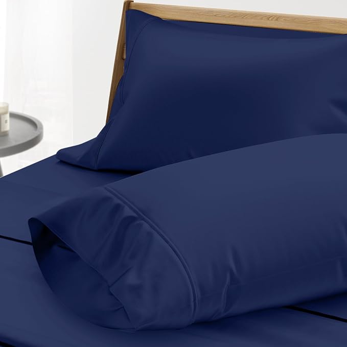THREAD SPREAD 100% Egyptian Cotton Pillow Cases King - 1000 Thread Count Pillow Cases King Size Set of 2, Cooling & Breathable Extra Long Staple Sateen Weave Cotton Pillow Covers for Bed - Navy Blue