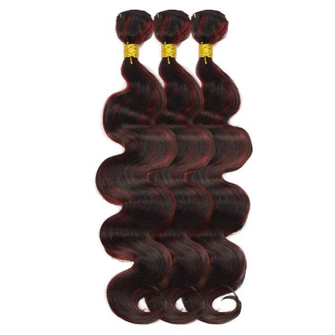 28 30 32 Inch Highlight Human Hair Bundles 99j Body Wave Bundles Brazilian Virgin Remy Hair Extensions Niegmeag 2 Tone Black and Red Body Wave Bundle