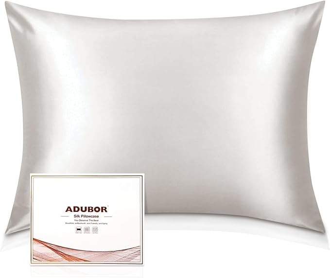 Adubor 100% Silk Pillowcase - Mulberry Silk Pillow Cases, 23 Momme 6A Grade Fibers, Silk Pillow Case for Hair and Skin Health, with Hidden Zipper (Standard: 20''x26'', Lvory White, 2PC)